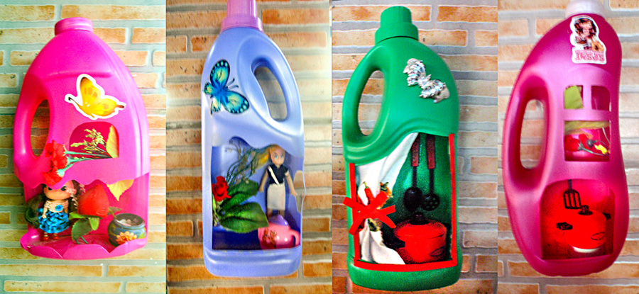 4 Detergent bottles as a creative assemblage
